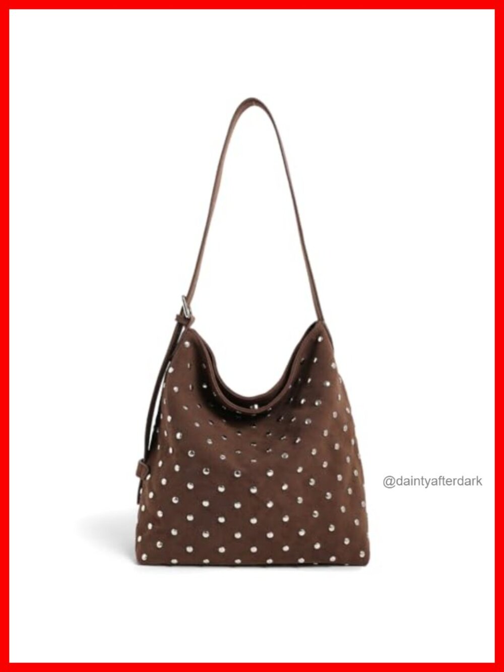 Large Faux Suede Studded Hobo Shoulder Bag Adjustable Strap Everyday Use